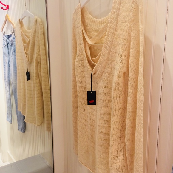 POOF! Cream color Open V Back Sweater - Picture 3 of 4